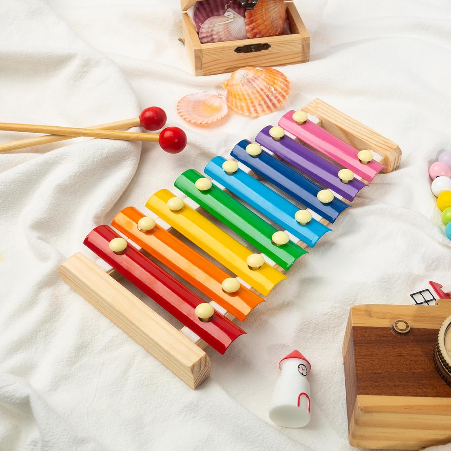 Fidtoy Wooden Xylophone Toy for Kids 3+ Montessori Musical Instrument