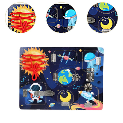 Click to see full view ATORSE Wood Busy Board Sensory Activity Board for Boys Girls Children Birthday Gift Space