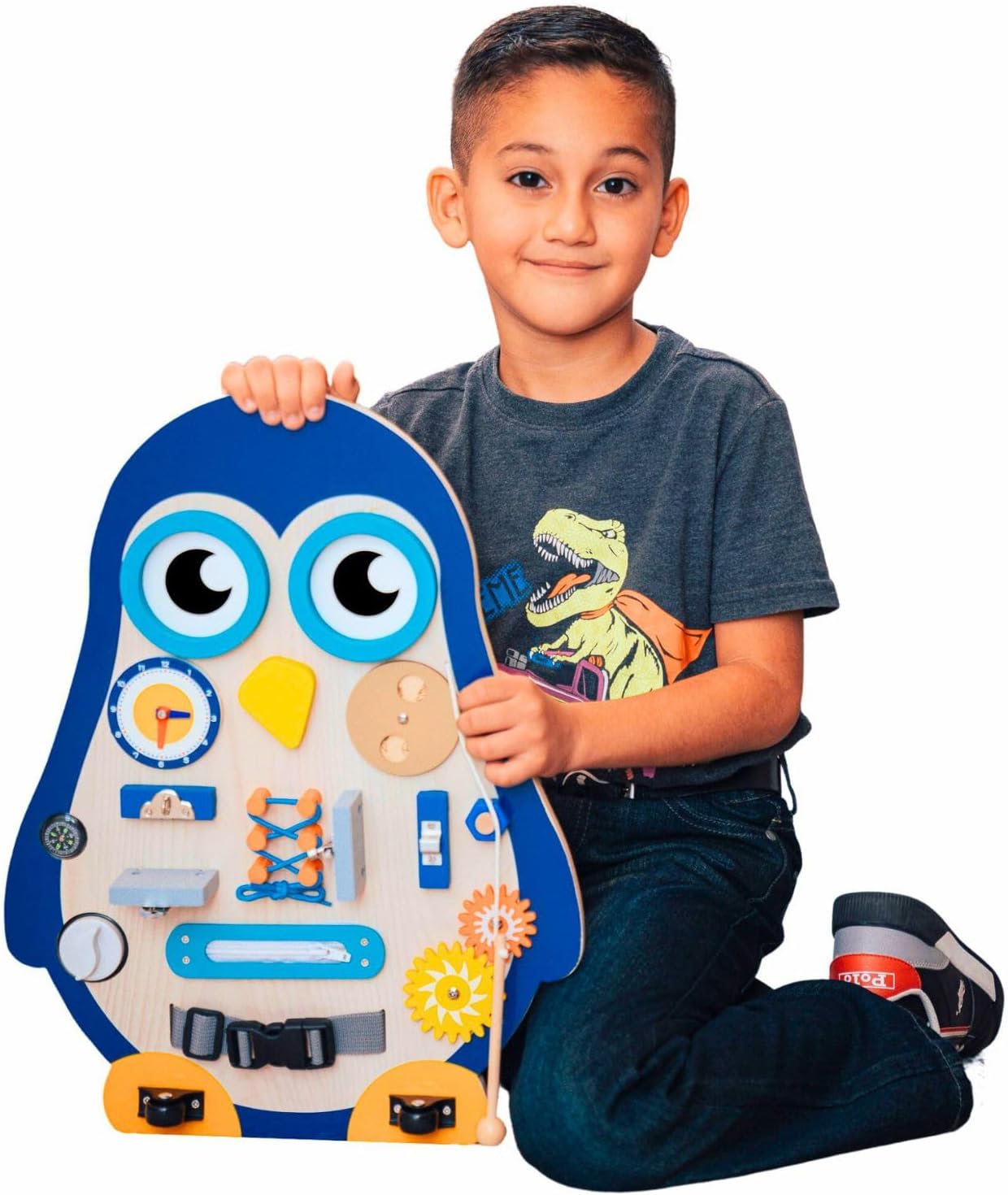 Montessori Large Busy Board for Toddlers 1 2 3 4 Years Old Kids Boys Girls, Wooden Sensory Toys, Preschool Learning Activities for Fine Motor Skills, Basic Life Skills, Educational, Penguin Gifts