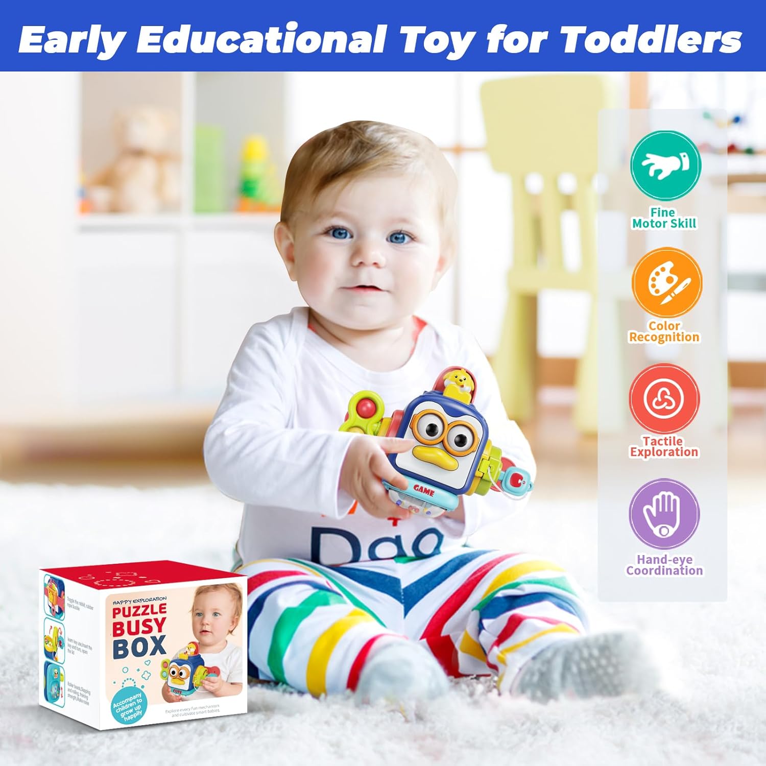 Fidtoy Montessori Busy Activity Cube for Babies – Sensory Travel Toy for Fine Motor Learning and Toddler Development
