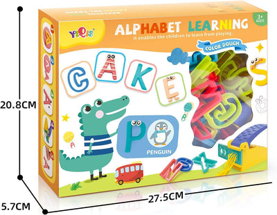 Fidtoy Alphabet Learning Soft Dough Kit for Kids, Reusable Letter Molds Play Dough Set, Preschool ABC Learning Toy for Ages 3+