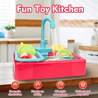 Fidtoy Kitchen Dish Washer Sink Pretend Play Kit with Running Water for Kids Kitchen Role Play