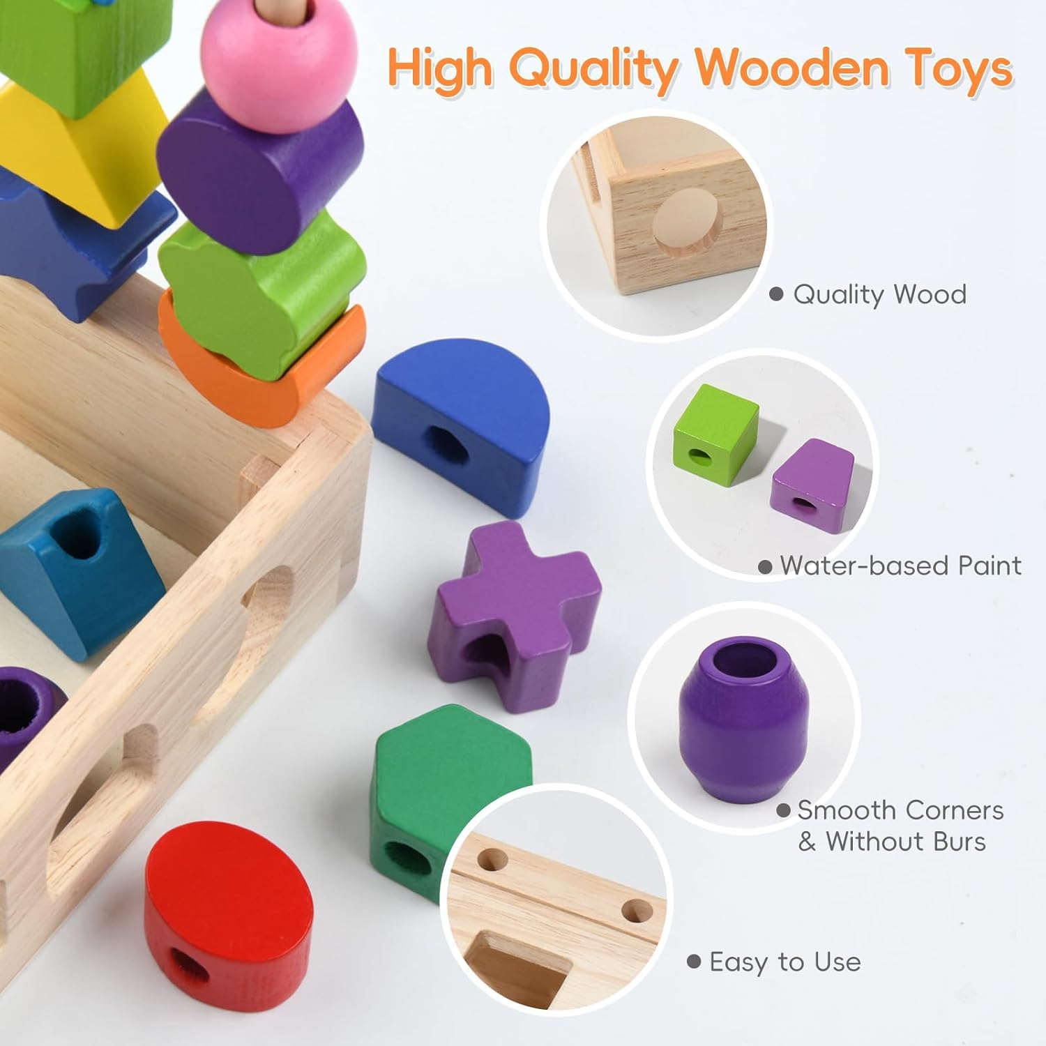 Fidtoy Shape Matching Pillar Intelligence Box – Montessori Wooden Color & Shape Learning Toy for Kids 4-6