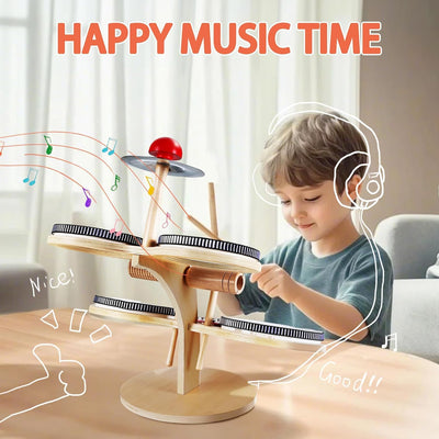 Fidtoy Wooden Percussion Instruments Set for Kids - Xylophone, Drum, Cymbals