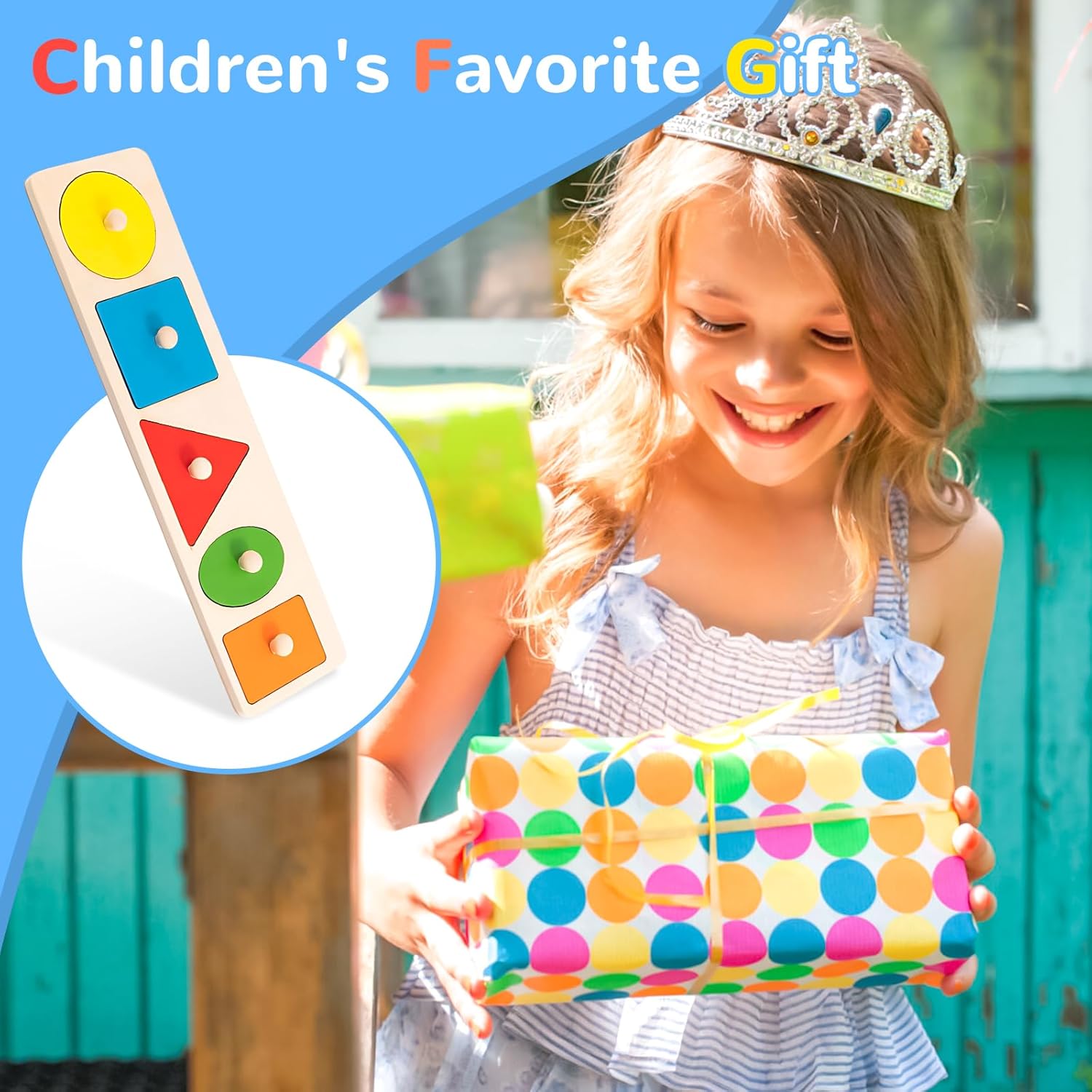 QESSUVNC Juego de clasificación de formas de madera para niños pequeños, rompecabezas Montessori de clavijas, formas geométricas, 1-3 años