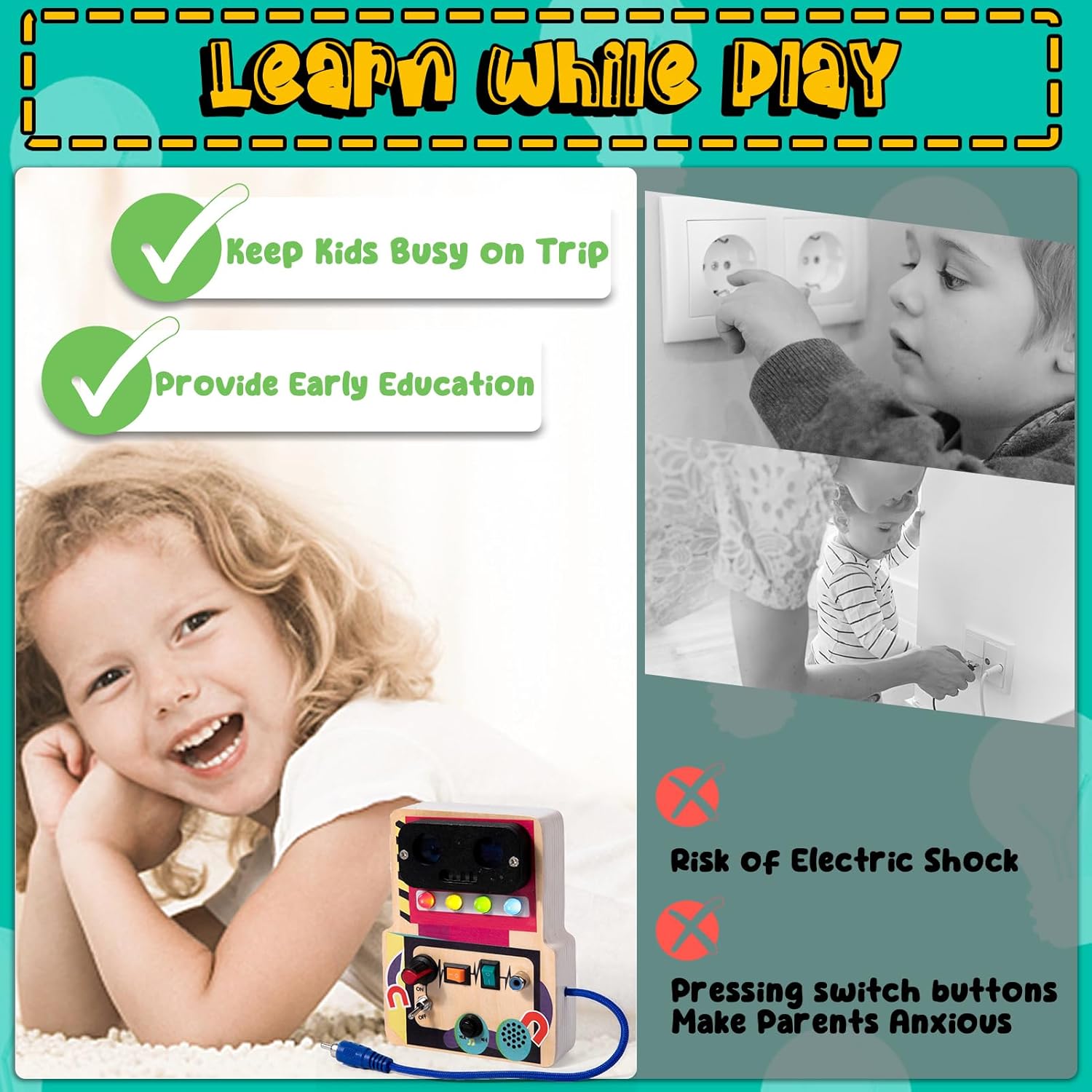 TEUVO Montessori Toys Robot Busy Board Toys for Toddler Age 1 2 3 4 5 6 Years Old, Light Switch Sensory Educational Travel Toys Gifts for Kids Boys Girls Christmas Birthday Holiday