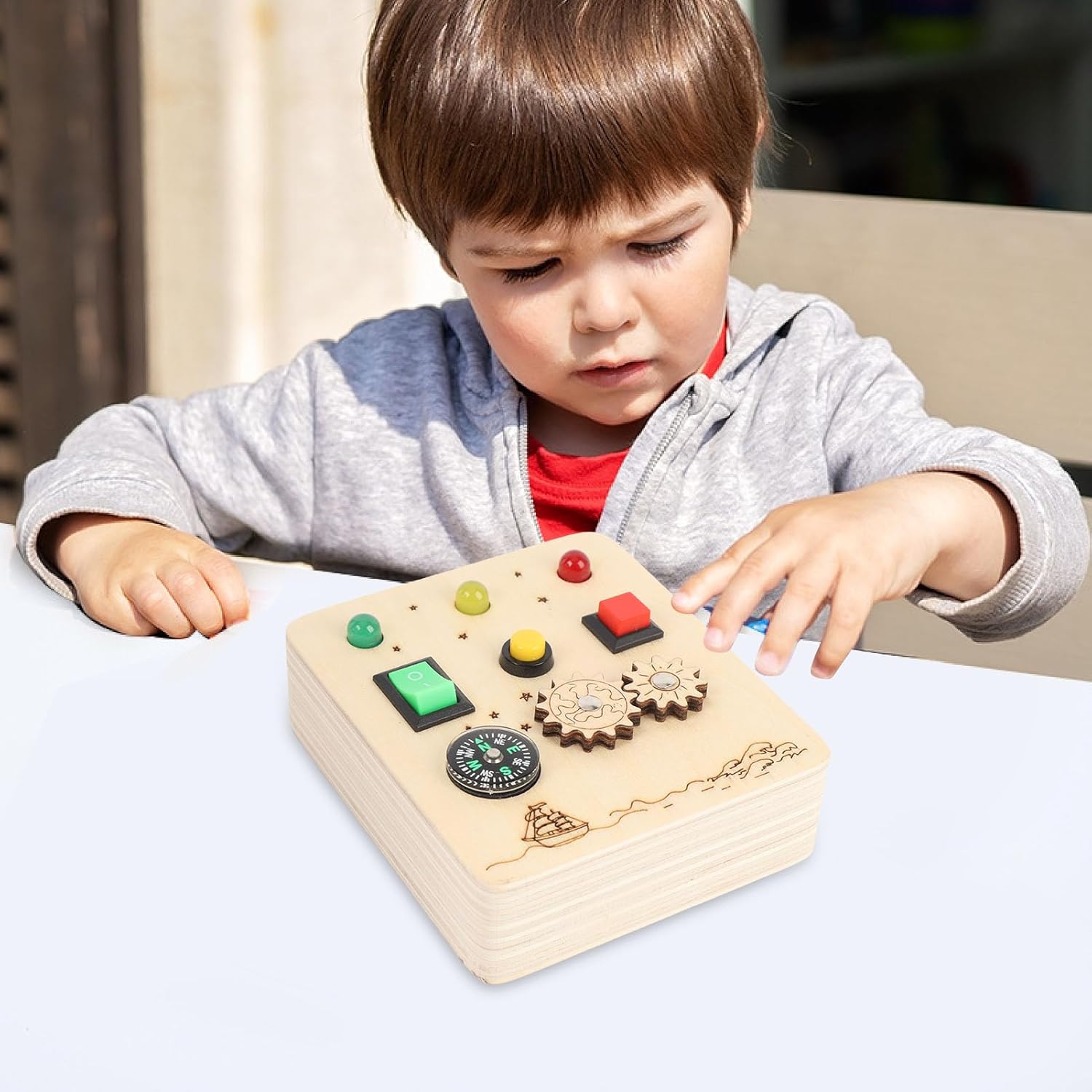 Ahşap Duyusal Tahta Anahtarı Oyuncak Kırmızı Yeşil Işık Anahtarı Oyunu Oyun Etkinliği Kurulu Eğitim Oyuncakları Seyahat Oyuncakları Çocuklar İçin LED Işık Anahtar Tahta Oyunu