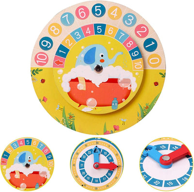 Fidtoy Wooden Montessori Double Sided Time Learning Math Clock for Kids Ages 3+