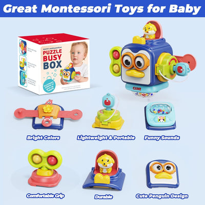 Fidtoy Montessori Busy Activity Cube for Babies – Sensory Travel Toy for Fine Motor Learning and Toddler Development