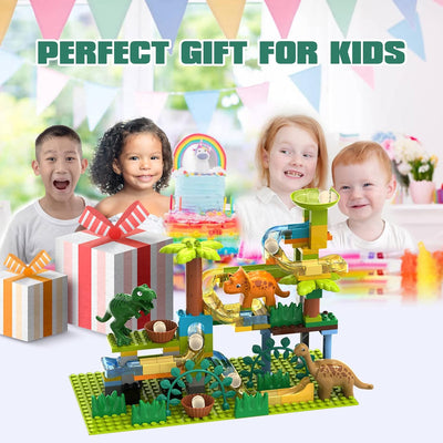 Fidtoy Dinosaur Marble Run Track Set for Kids – 125-Piece Jurassic STEM Building Toy with Dinosaur Eggs, Funnel, Marble Maze, and Creative Construction Play
