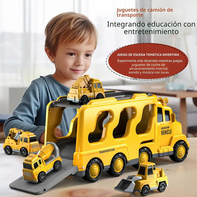 Fidtoy 5-in-1 Construction Truck Toy Set for Toddlers with Lights Sounds Excavator Bulldozer Crane