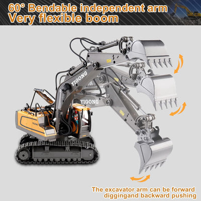 Fidtoy Pelleteuse RC Télécommandée Camion de Construction 11 Canaux avec Pelle en Métal Lumières Son Jouet STEM pour Enfants Jeu en Plein Air