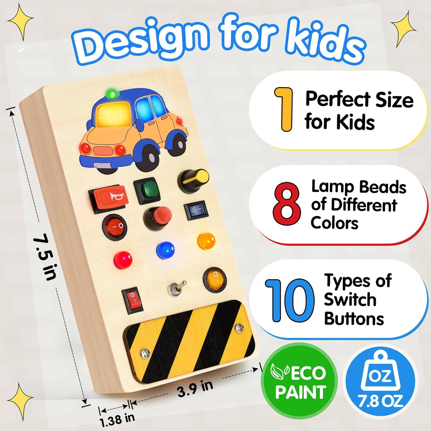 POLKRANE Tablero ocupado con luz LED, juguetes Montessori con interruptor de palanca, juguetes sensoriales para niños pequeños 1-3, juguetes de viaje para actividades educativas para niños pequeños