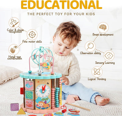 Fidtoy 8-in-1 Wooden Activity Cube – Montessori Multi-Activity Learning Toy for Toddlers