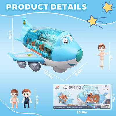 Fidtoy Musical Airplane Toy with Lights Sounds and Automatic Bump & Go Movement for Kids