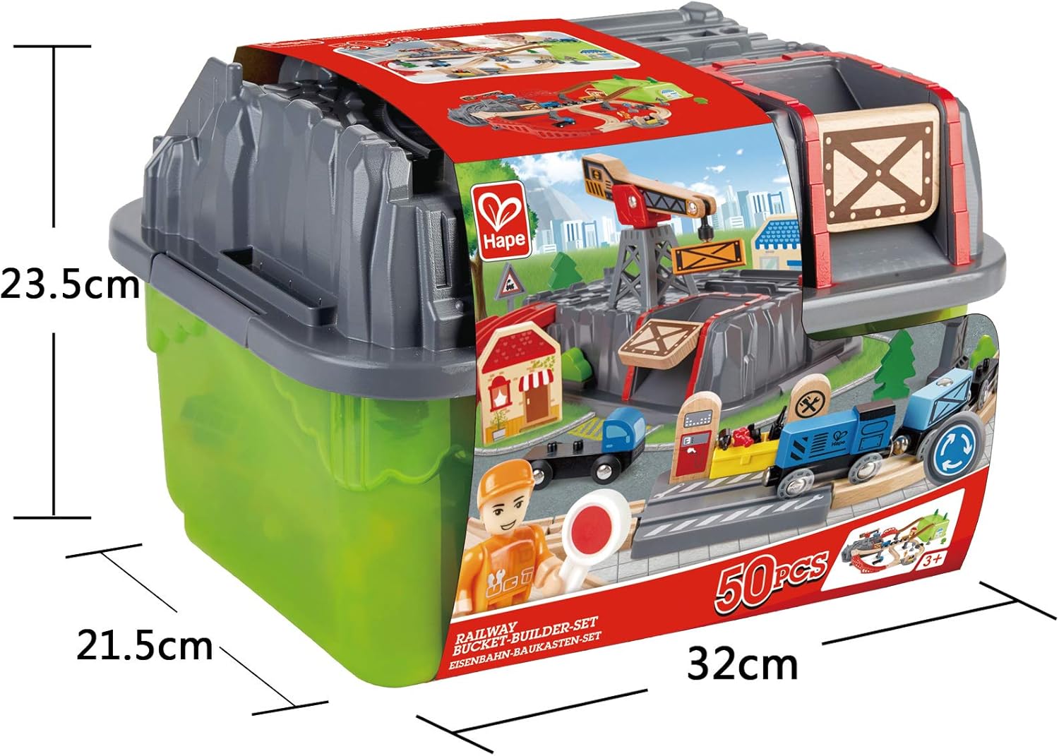 Fidtoy – Circuit de Train en Bois – Kit de Construction en Seau 50 Pièces