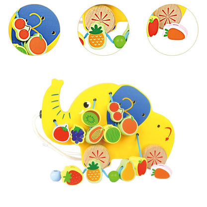 UJEAVETTE Wooden Lacing Beads Toy Cartoon Educational for Kids Toddlers 3 4 5 Year Old Elephant