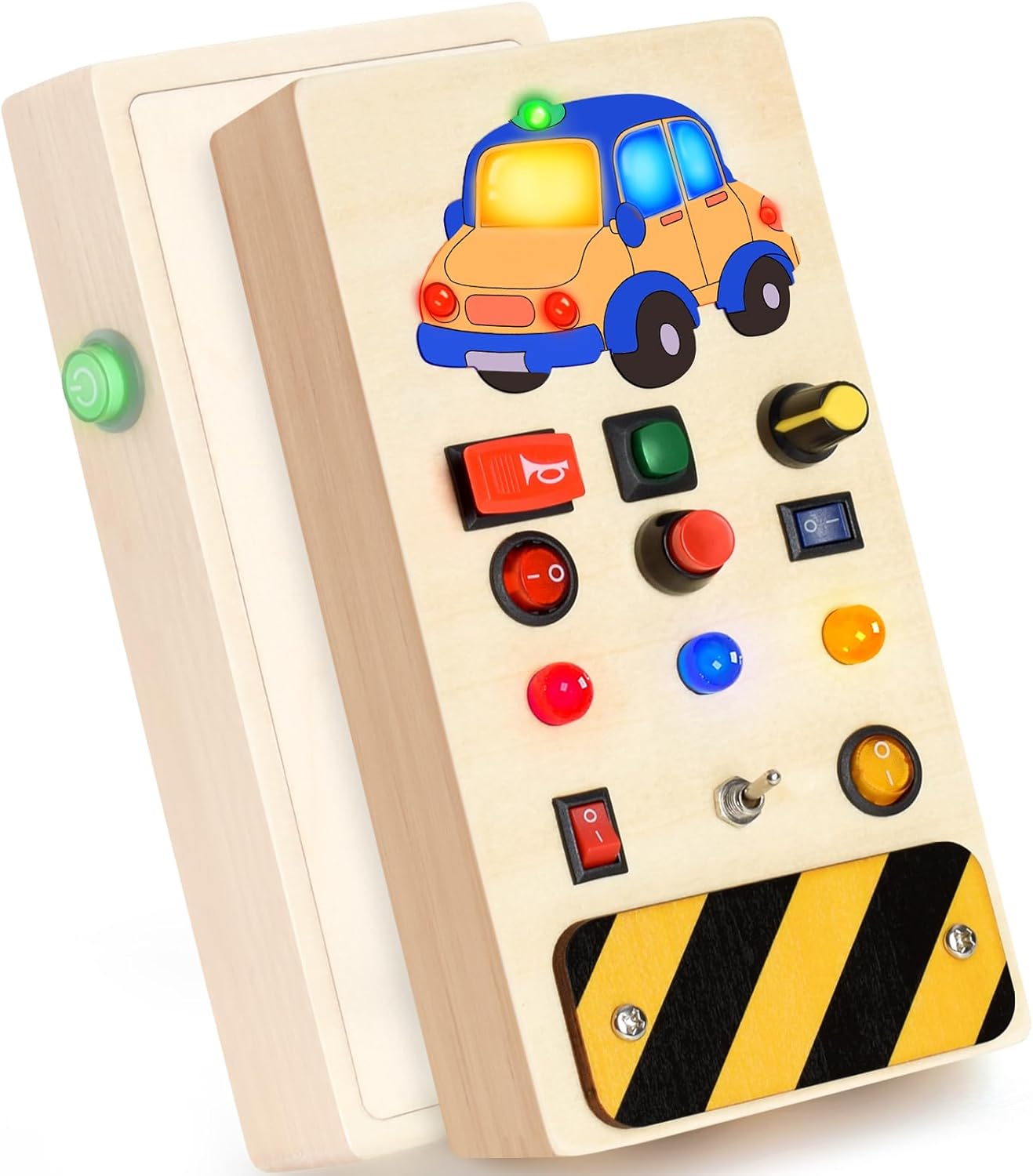 POLKRANE Tablero ocupado con luz LED, juguetes Montessori con interruptor de palanca, juguetes sensoriales para niños pequeños 1-3, juguetes de viaje para actividades educativas para niños pequeños