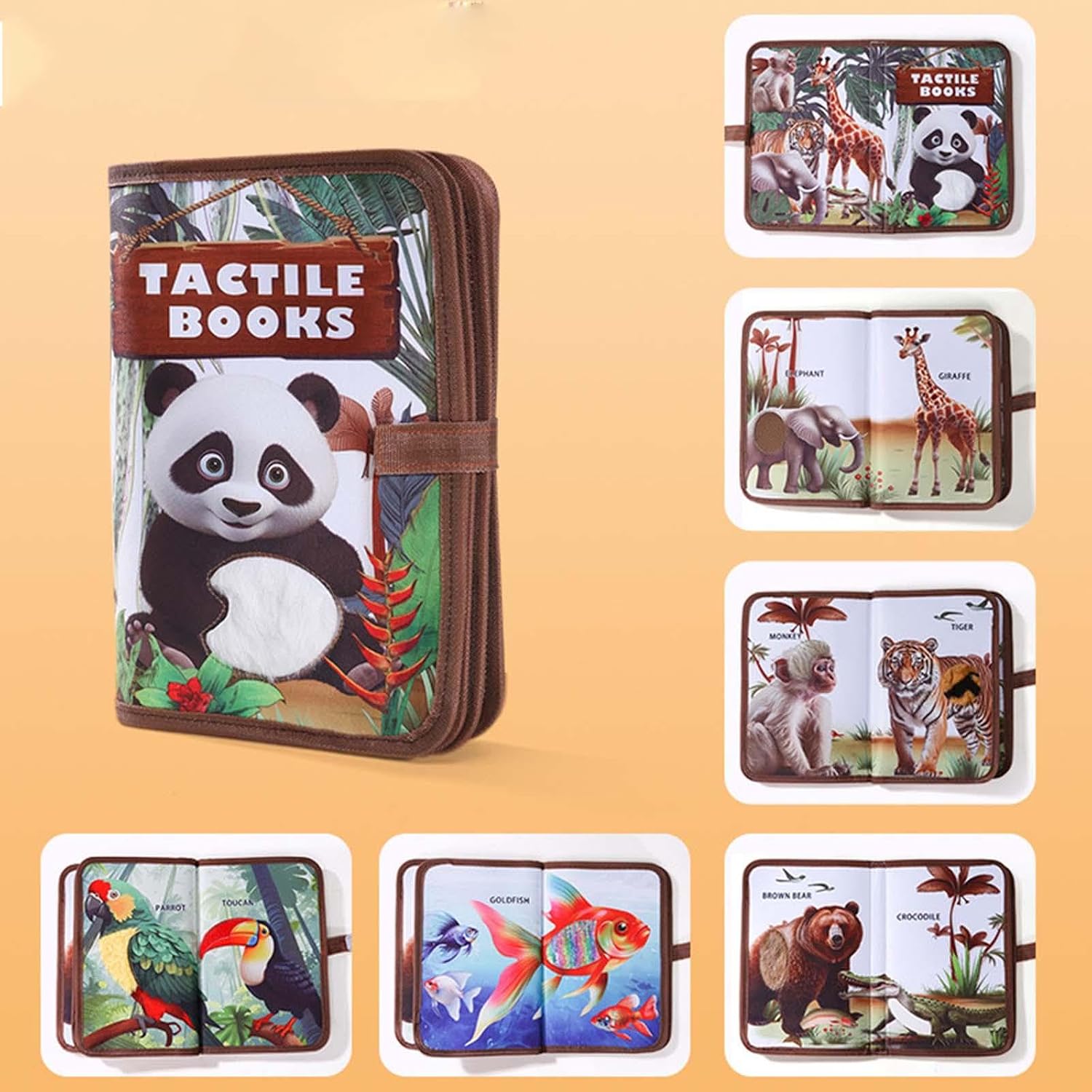 Libro sensorial táctil y de texturas de animales salvajes - 360