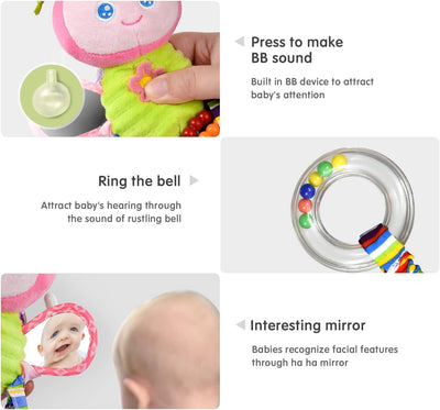 Fidtoy Baby Hanging Sensory Toy for Stroller Crib and Car Seat – Plush Rattle Teether Activity Toy