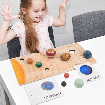 Maquette du système solaire pour enfants - Maquette en bois des neuf planètes du système solaire | Jouets éducatifs scientifiques d'astronomie, maquettes de planètes, jouets spatiaux, jouets STEM maquettes de planètes d'astronomie KOT-au