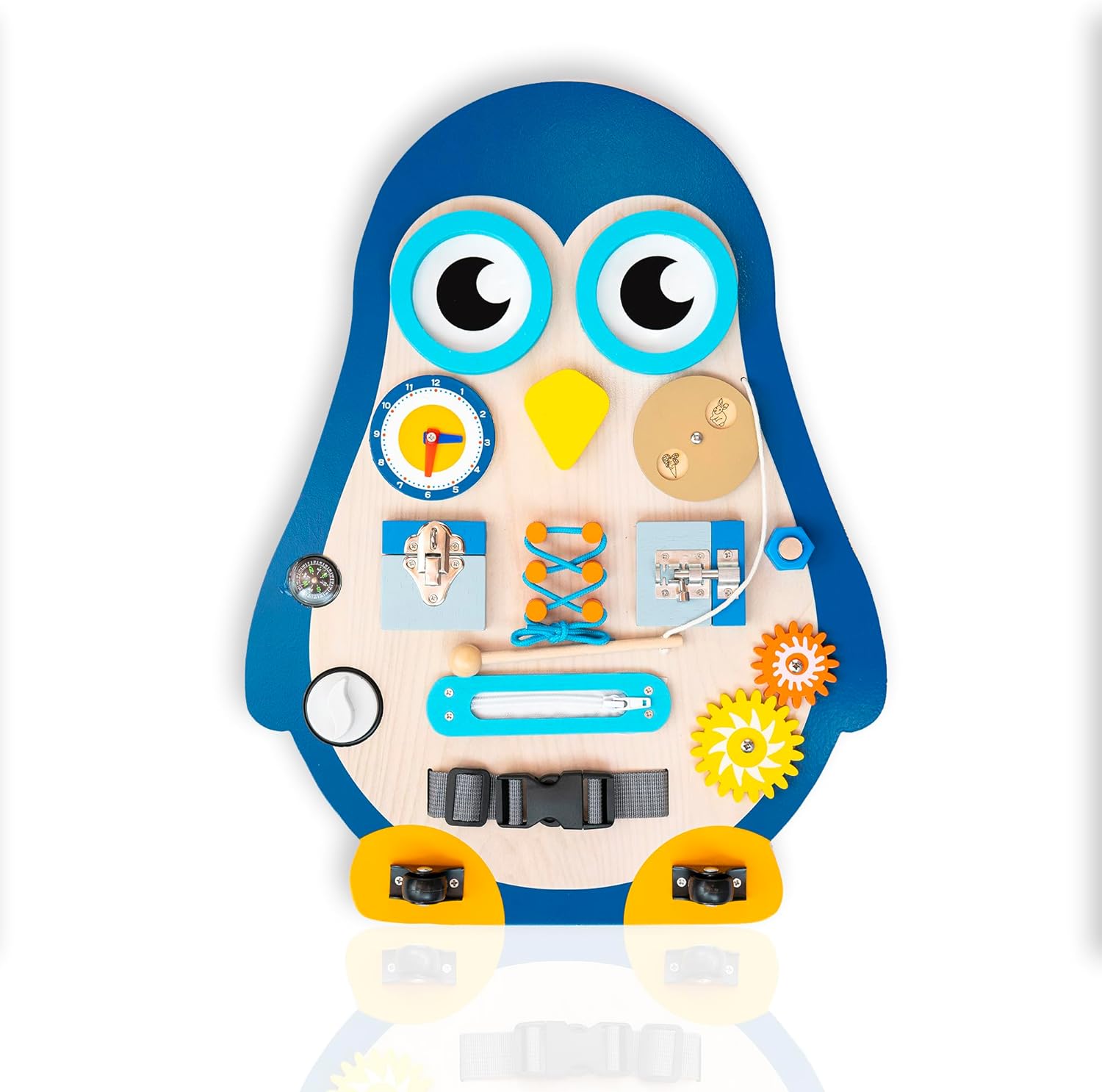 Montessori Large Busy Board for Toddlers 1 2 3 4 Years Old Kids Boys Girls, Wooden Sensory Toys, Preschool Learning Activities for Fine Motor Skills, Basic Life Skills, Educational, Penguin Gifts