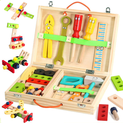 Wooden Toy Tool Box for Kids