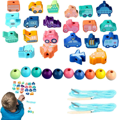 madeira com cadarço – Conjunto contas madeira DIY para crianças | Brinquedos educação infantil Montessori habilidades motoras finas para meninos 3, 4, 5 e 6 anos Liushui