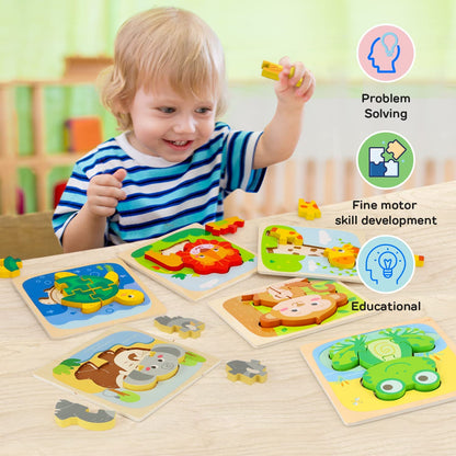 6 Pack Wooden Puzzles for Toddlers