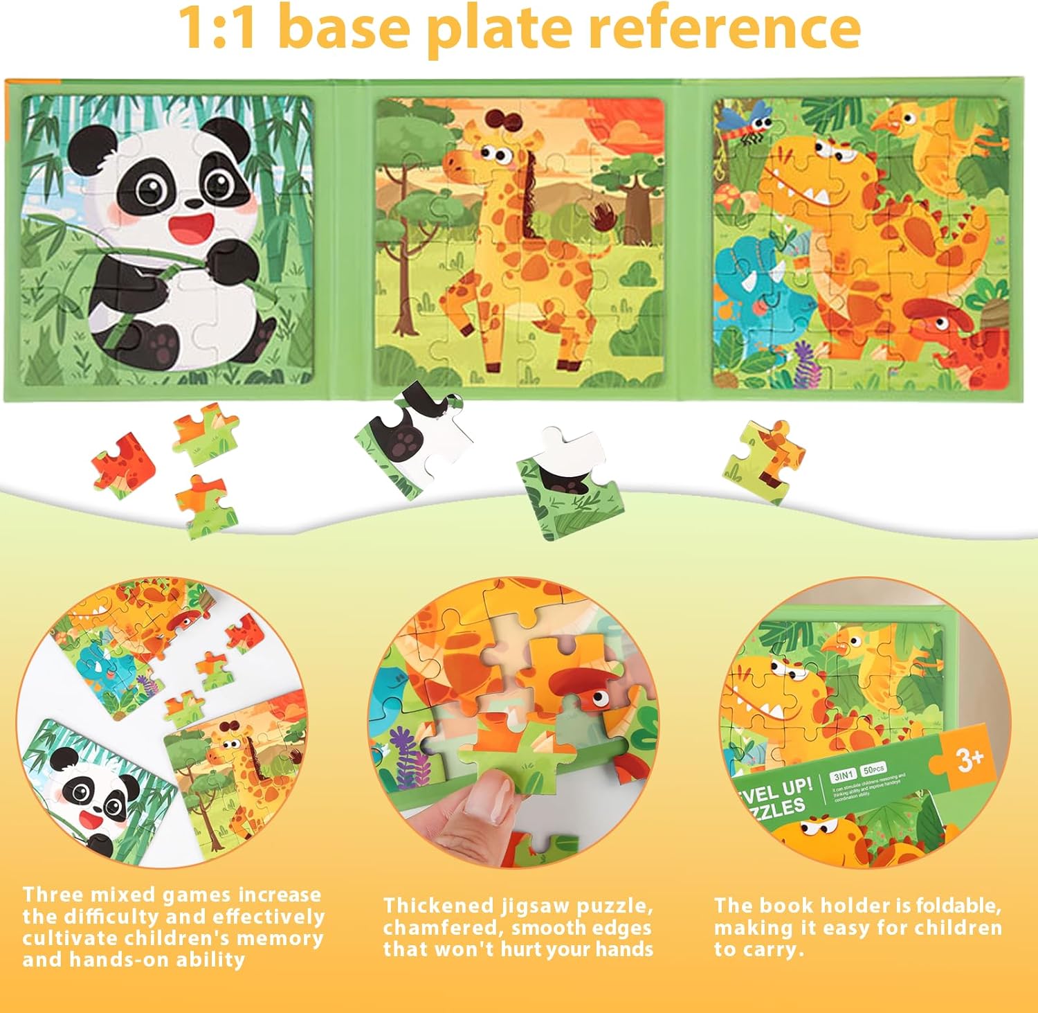 Magnetic Puzzle, 50 Pieces Children's Puzzle, 3-in-1 Magnetic Puzzle, Magnetic Puzzle Animals, Children's Puzzle Magnet for Children, Educational Toy, Promotes Motor Skills + Concentration, Children's