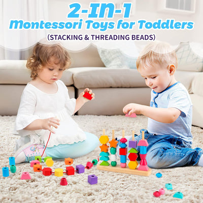Fidtoy Wooden Blocks and Beads Learning Toy for Toddlers