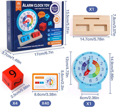 Fidtoy Wooden Clock Telling Time Pretend Play Kit for Kids | Montessori Time Learning Clock, Analog Digital Matching, Q&A Cards, Fine Motor & Hand-Eye Coordination Toy Age 2-6