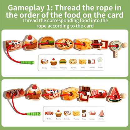 Wooden Greedy Caterpillar Rope Toy, Educational String Beaded Toys, Fruit & Vegetable Caterpillar Lacing Bead String Game, Montessori Fine Motor Skills Farm Toys for 3+ Year Old