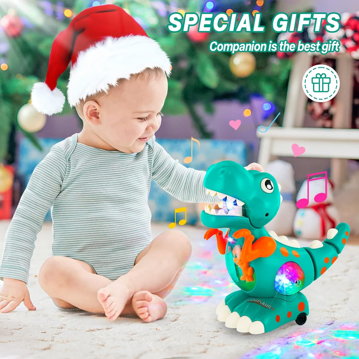 Fidtoy Interactive Crawling Dinosaur Toy for Babies – Musical Light-Up Toddler Crawling Toy with Obstacle Avoidance