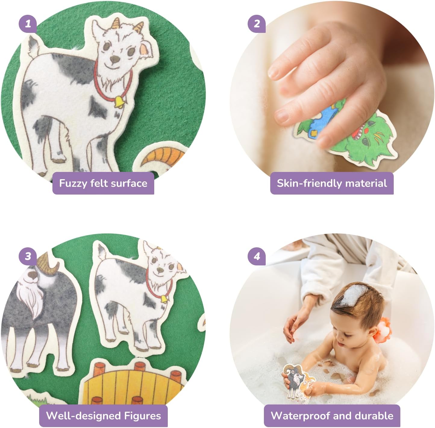 CHEFAN Felt/Flannel Board Story Set of 4, PRECUT Felt Pieces for Preschool Toddlers, Stone Soup, The Three Billy Goats Gruff, Jack and Beanstalk, The Boy Who Cried Wolf