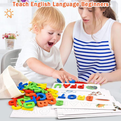 Fidtoy Jeu de l'Alphabet en Bois pour Apprendre l'Orthographe aux Enfants