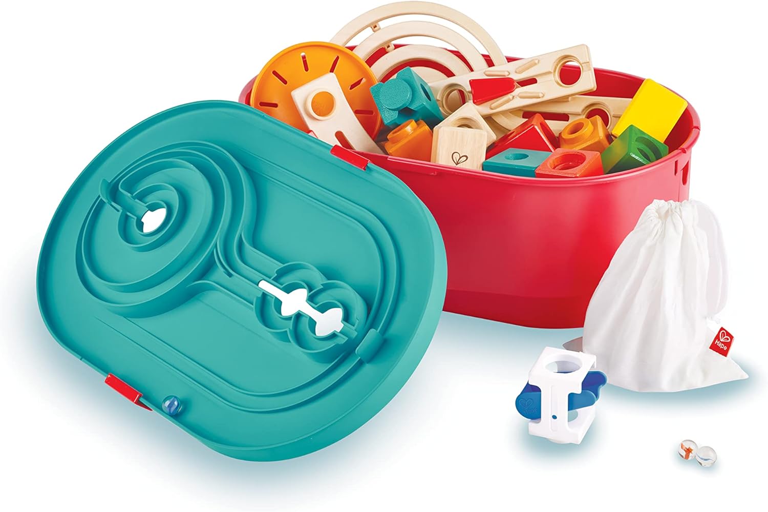 Fidtoy Wooden Marble Run Bucket Building Set STEM Toy
