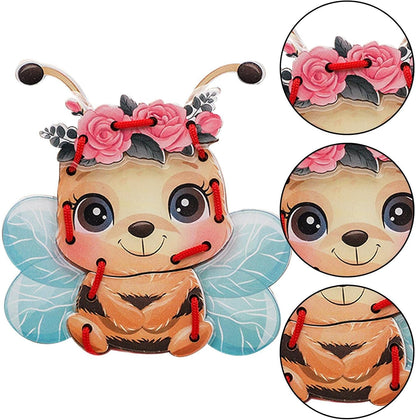 AOCATE-AOCATE Ahşap Bağlama Oyuncak, Hayvan Karton Dikiş Kartları Bağlama Oyuncak | Bağcık Oynama Oyunları, Yürümeye Başlayan Çocuklar ve Çocuklar için Hayal Gücü Eğitim Malzemeleri Geliştirme