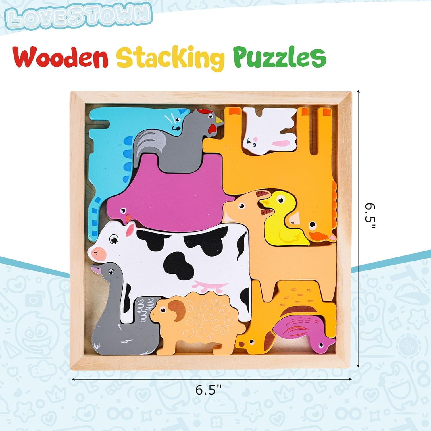 Fidtoy Puzzle en Bois Tangram Animaux de la Ferme – Jouet Montessori pour Tout-Petits