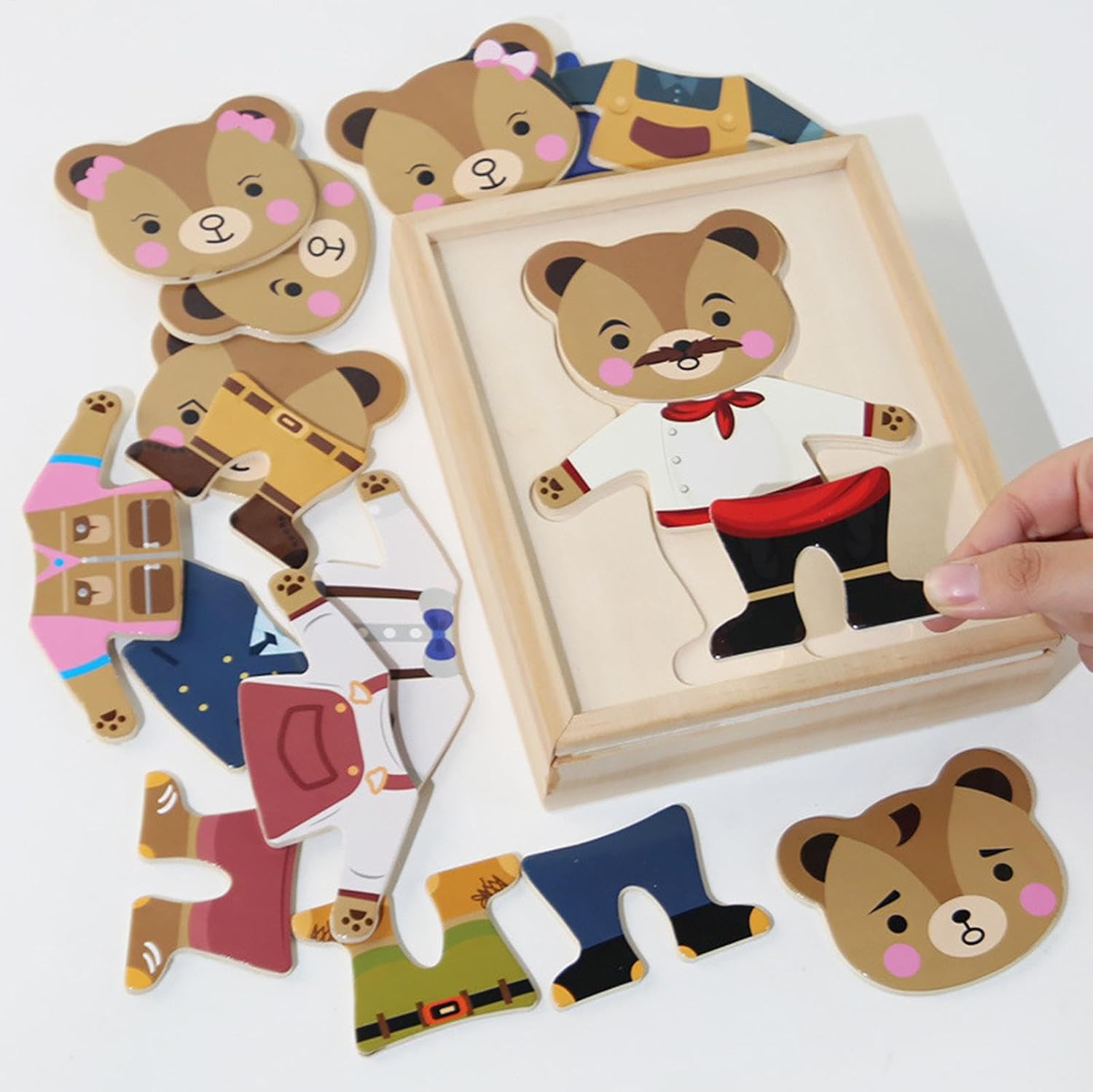 Bear Family Dress Up Puzzle,Wooden Bear Family Costume, Clothes Changing Game, Sorting and Matching Puzzle, Wooden Funny Change Clothes Set for