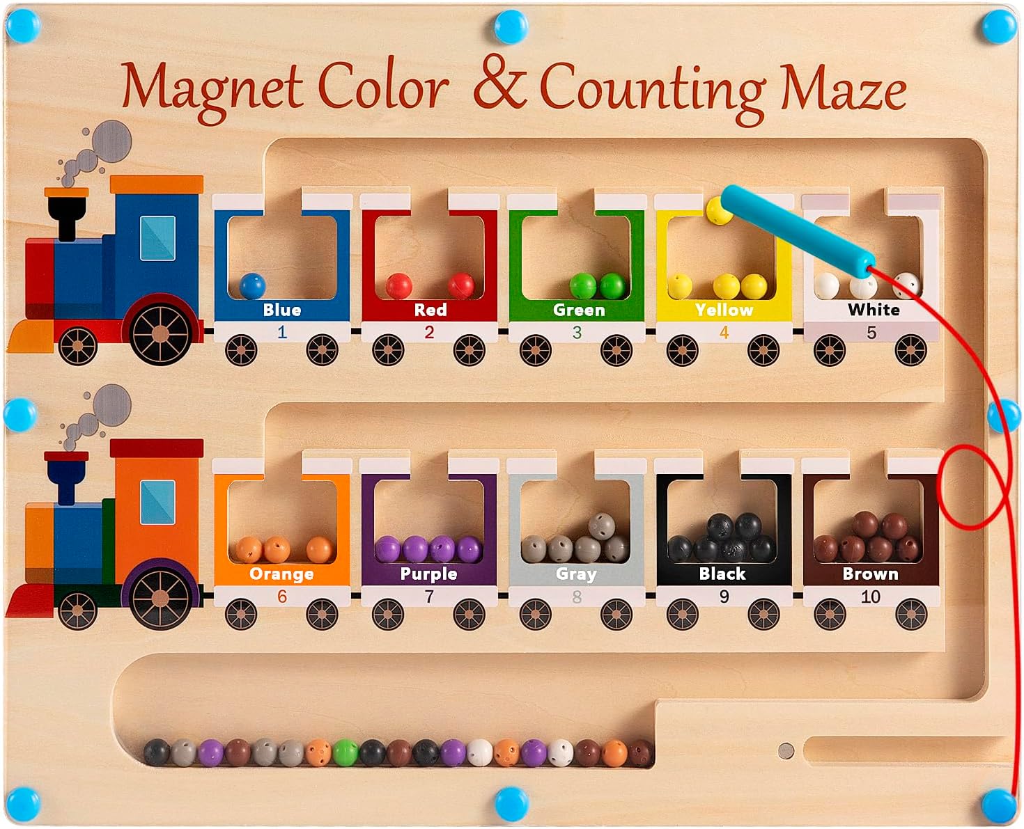Fidtoy Coffret de train en bois Montessori, jeu de labyrinthe magnétique pour tout-petits