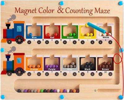 Fidtoy Coffret de train en bois Montessori, jeu de labyrinthe magnétique pour tout-petits
