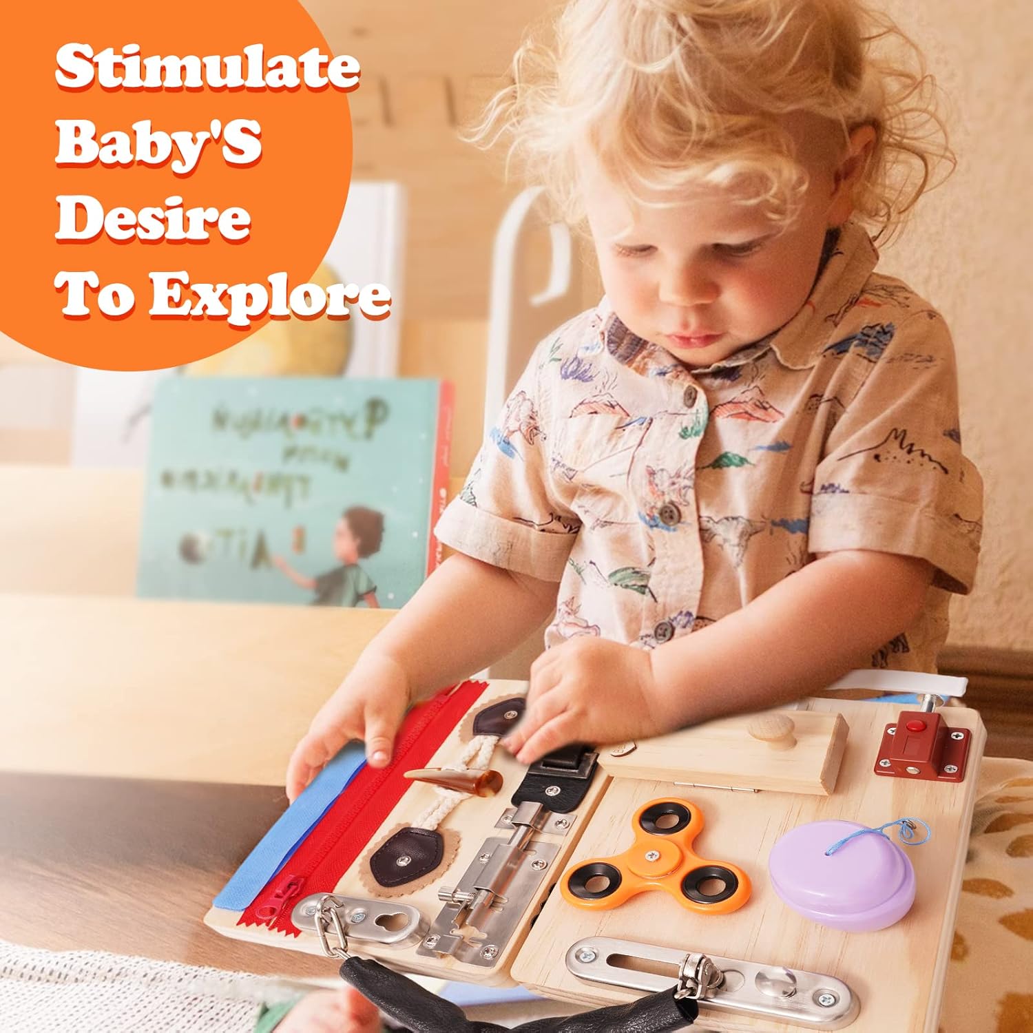 Busy Board for Toddlers Wooden Montessori Activity Sensory Board to Develop Fine Motor Skills