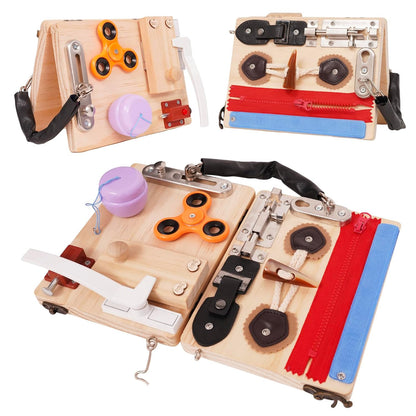 Busy Board for Toddlers Wooden Montessori Activity Sensory Board to Develop Fine Motor Skills