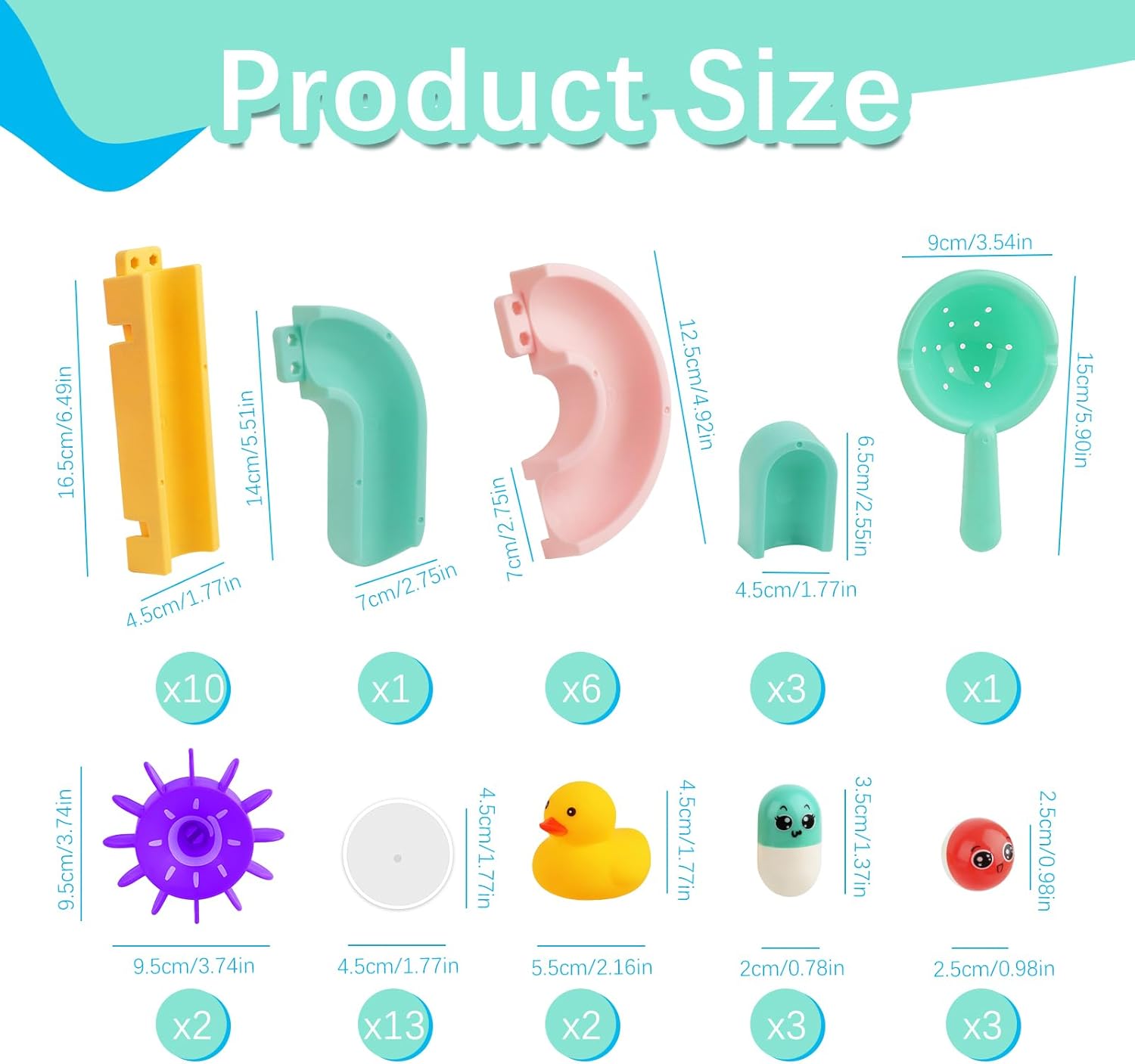 Fidtoy Bath Time Ball Track Water Play Toy for Toddlers – 44PCS Bath Marble Run Track Set with Suction Cups, Water Wheels, Balls & Ducks