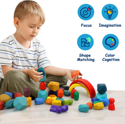 Fidtoy Juego de juguetes de madera apilables con arcoíris para bebés y niños pequeños