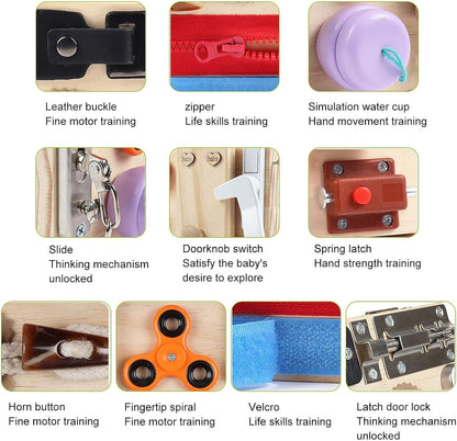 Toddler Busy Board Wooden Montessori Toys Busy Board Montessori Essential Educational Sensory Board Infant Activity Board Motor Skills Cognitive Learning Toys Felt Board Toys, Educational Toys for