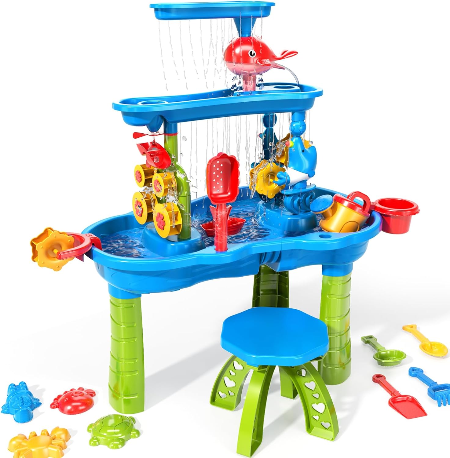 Table de jeu d'eau Fidtoy 3 niveaux pour extérieur, jeu de sable et d'eau