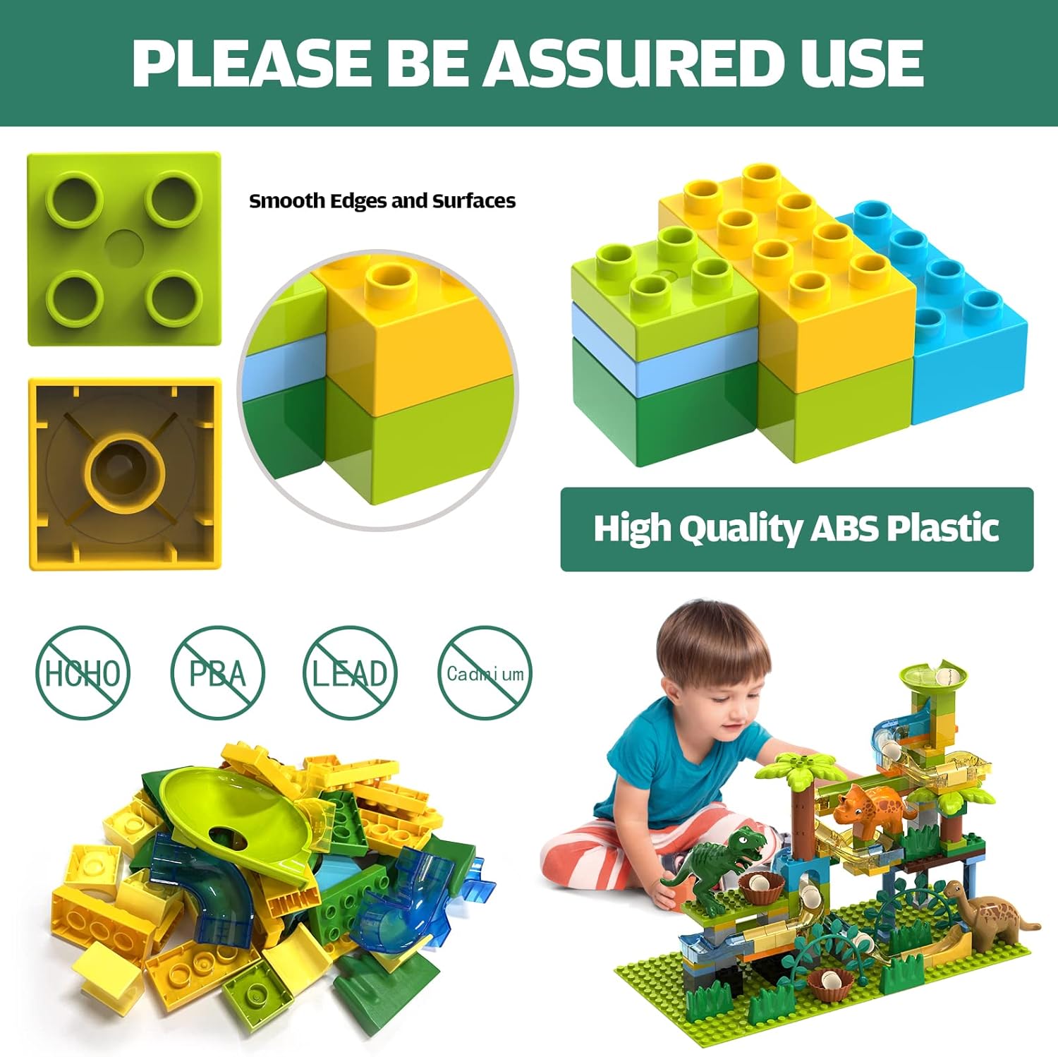 Fidtoy Dinosaur Marble Run Track Set for Kids – 125-Piece Jurassic STEM Building Toy with Dinosaur Eggs, Funnel, Marble Maze, and Creative Construction Play