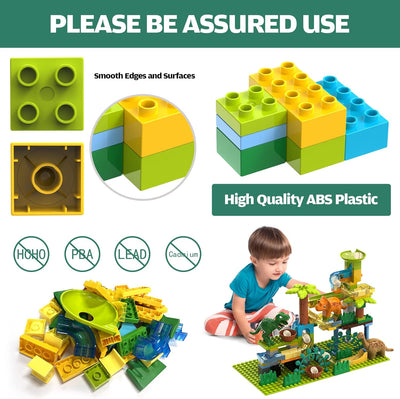 Fidtoy Dinosaur Marble Run Track Set for Kids – 125-Piece Jurassic STEM Building Toy with Dinosaur Eggs, Funnel, Marble Maze, and Creative Construction Play